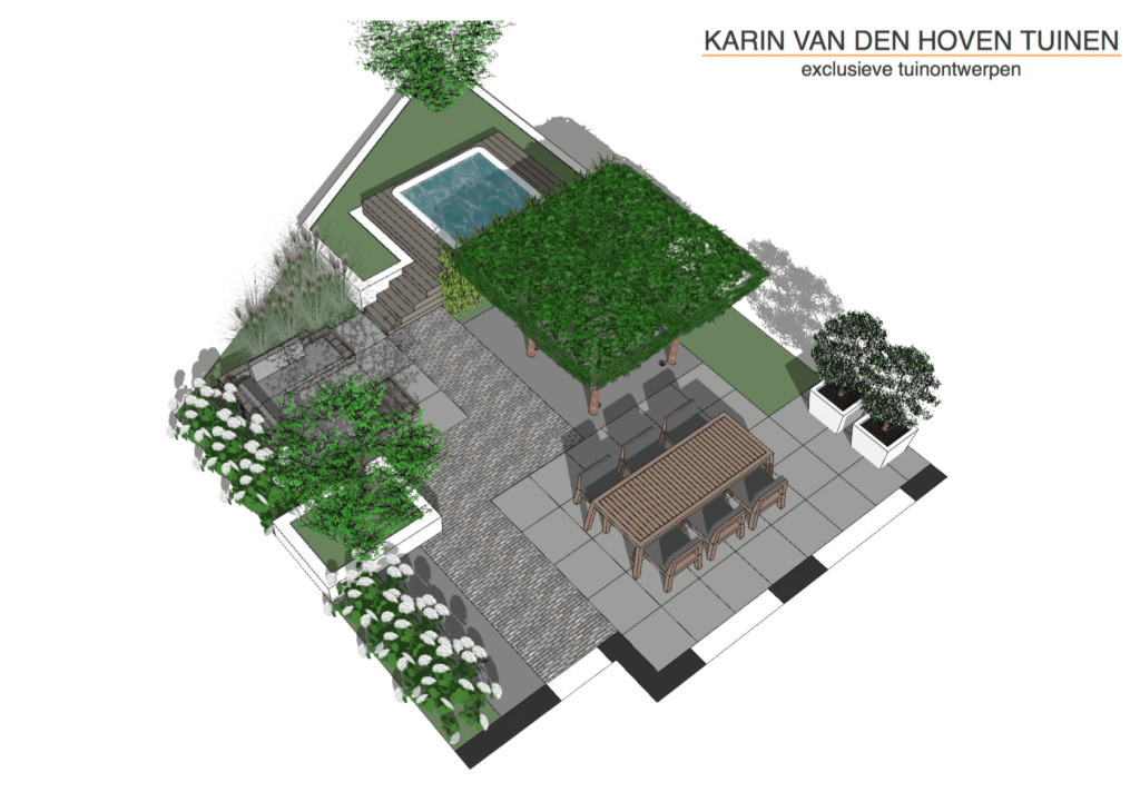 3D tuinontwerp met zwembad