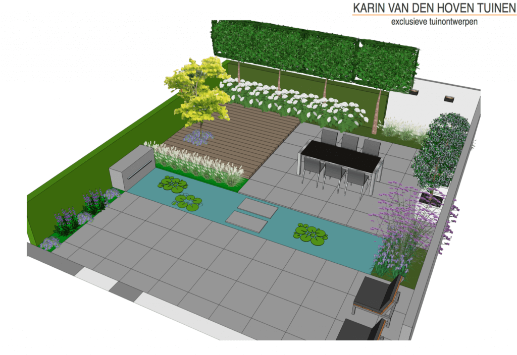 3D visualisatie tuin met waterpartij